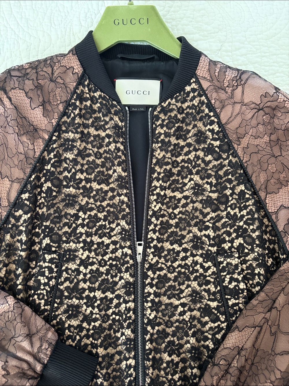 Gucci Black Lace Bomber with Nude Underlay